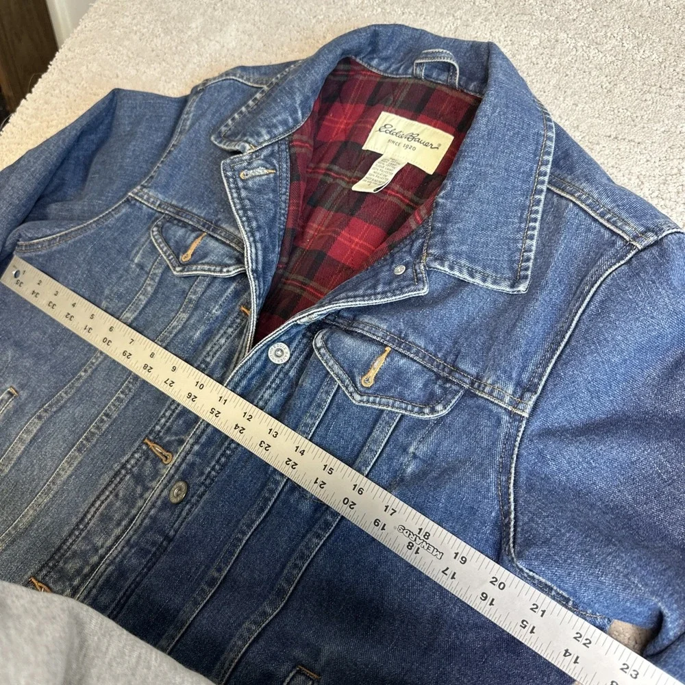 Eddie Bauer Large Flannel Lined Denim‎ Jacket Heavy Shacket Trucker